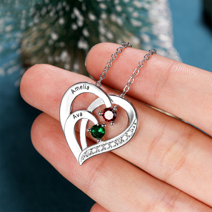 Personalised S925 Silver 2 Names Birthstone Heart Shaped Women's Necklace with "To My Wife" Message - Special Day Gifts for Wife | Jessemade