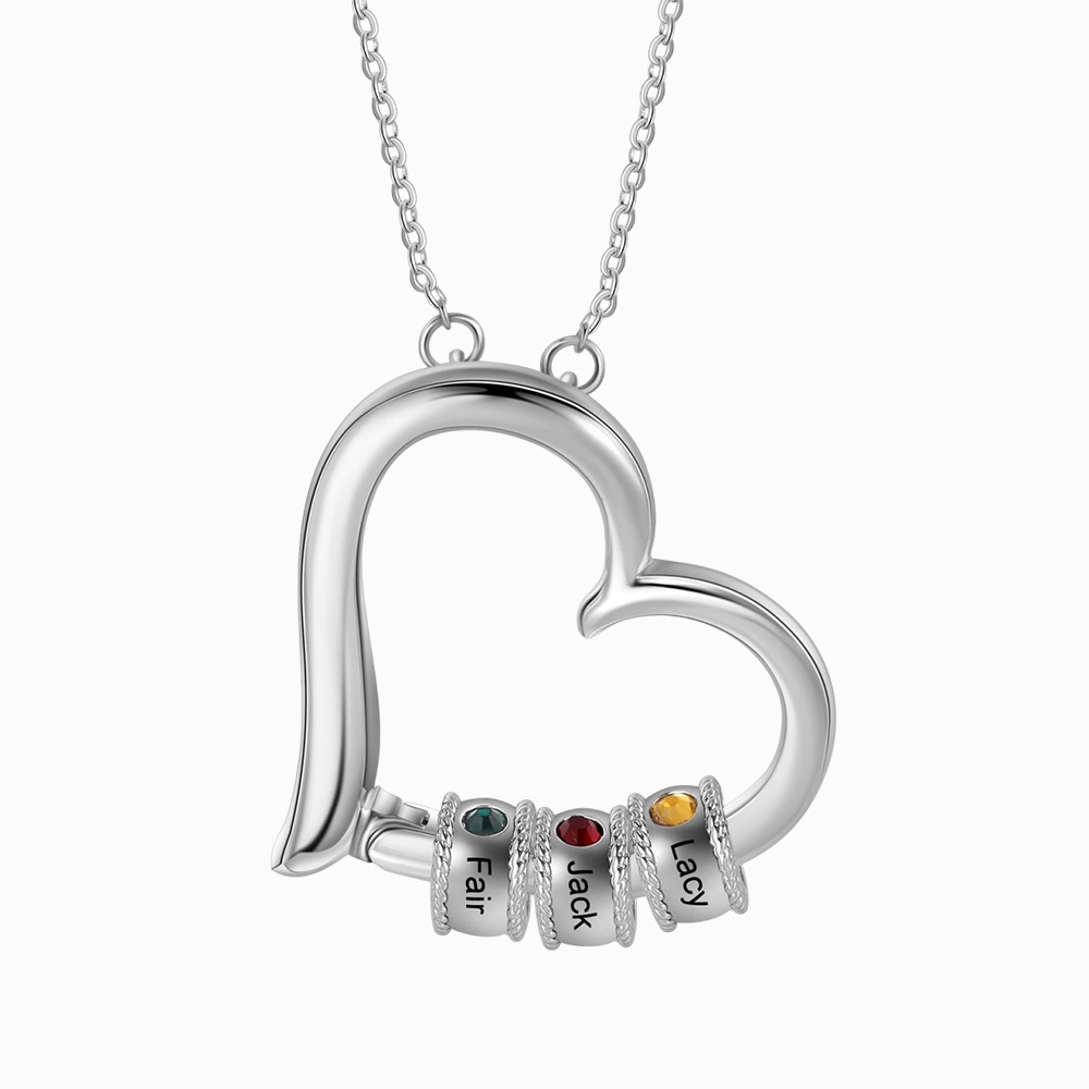 Customised Heart Necklace With 1-5 Birthstones for Her