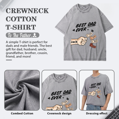 Best Dad Ever - Personalised 2–7 Names Family T-Shirt Custom Fist Bump Short Sleeve Father's Day Gifts For Dad