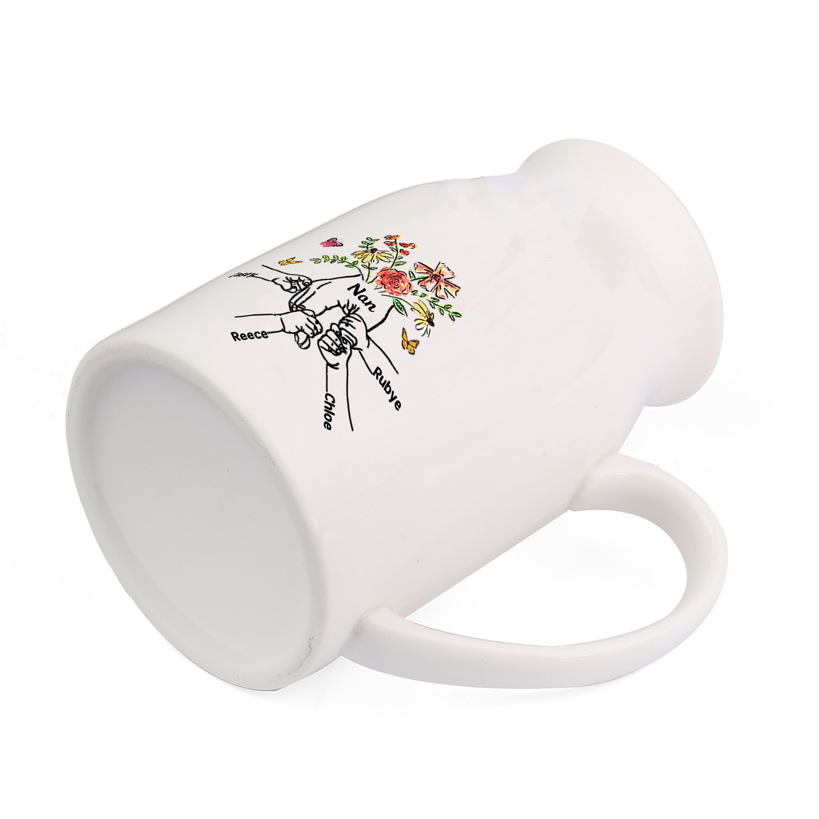 Personalised Ceramic Jug with Names – “Nan” Fist Floral Design | Jessemade