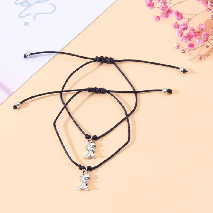 2 Pcs Dinosaur Bracelet Set Back to School Gift with Gift Card Adjustable Bracelet Gift for Son/Daughter