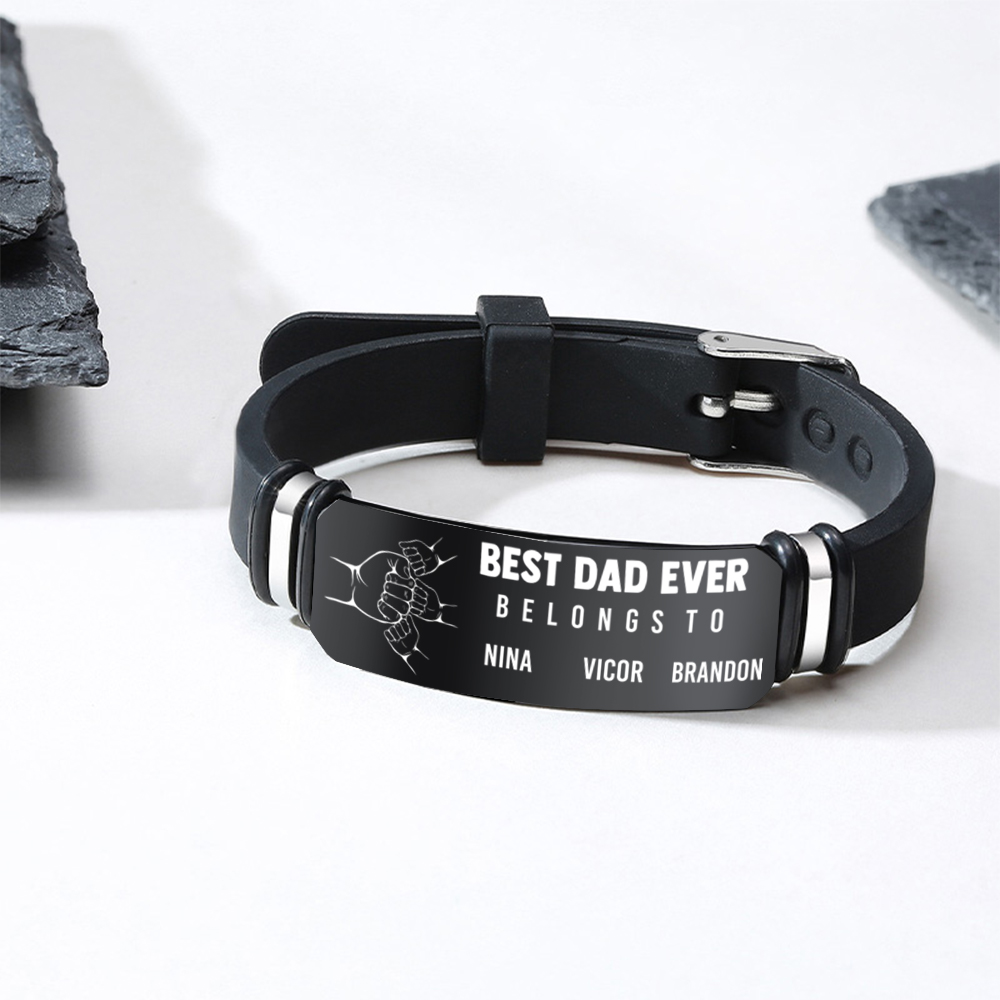 Personalised "Best Dad Ever" Silicone Bracelet – Custom Name Engraving | Jessemade