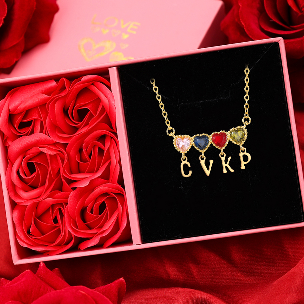 Personalised Birthstone Heart Letter Necklace For Women