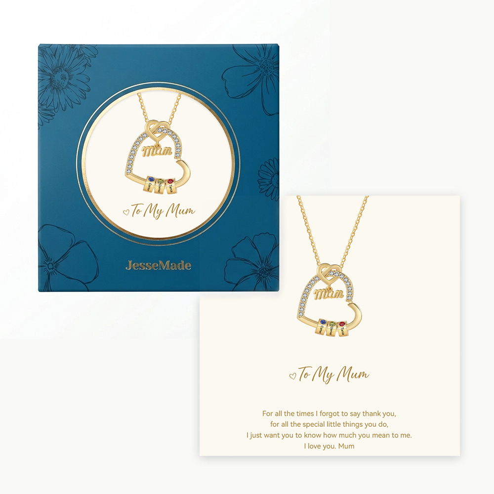 Personalised Mum Birthstone Heart Necklace With 1-5 Names