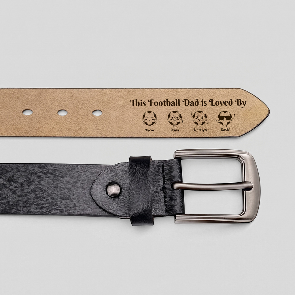 Personalised Football Leather Belt with 1-8 Names for Dad/Grandad