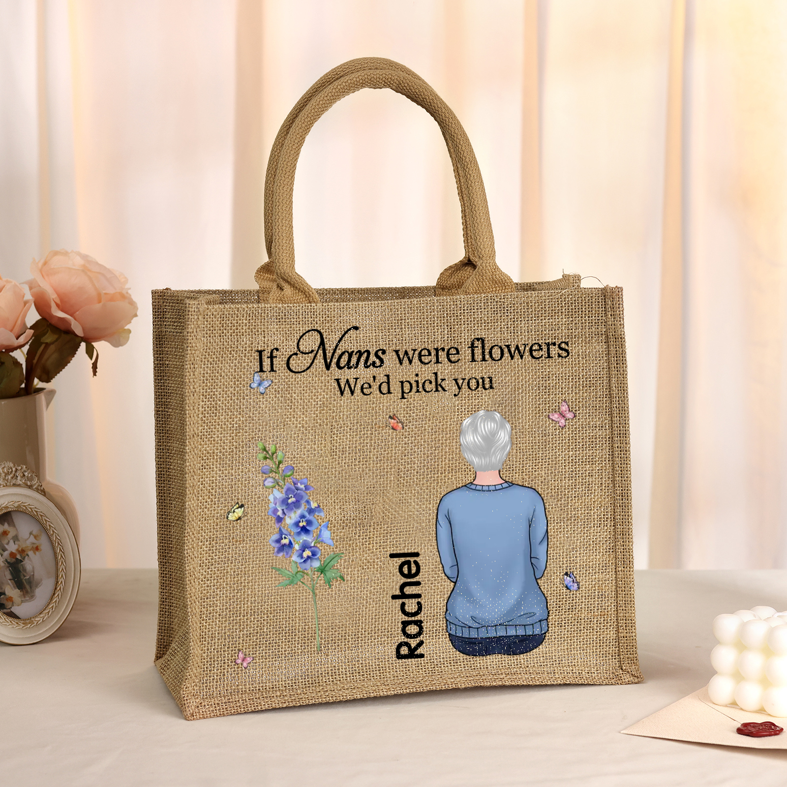 Personalised Jute Tote Bag for Grandmothers - "If Nans Were Flowers" Design | Jessmade