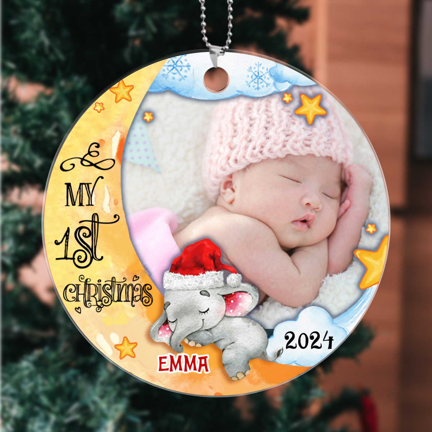 Personalised Name And Photo Baby First Christmas Ornament-Custom Wooden Christmas Ornament For Kids
