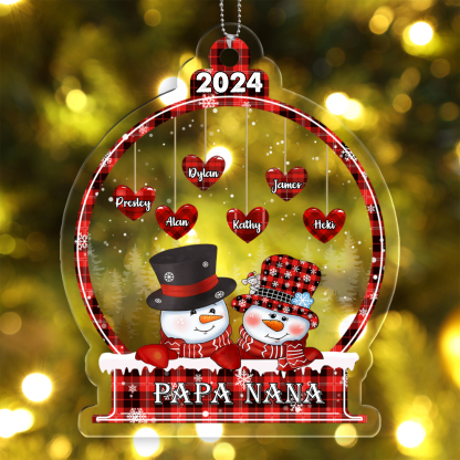 Personalised 1-16 Names Family Acrylic Christmas Snowman Hanging Ornament-Custom Multiple Styles Christmas Ornament for Family