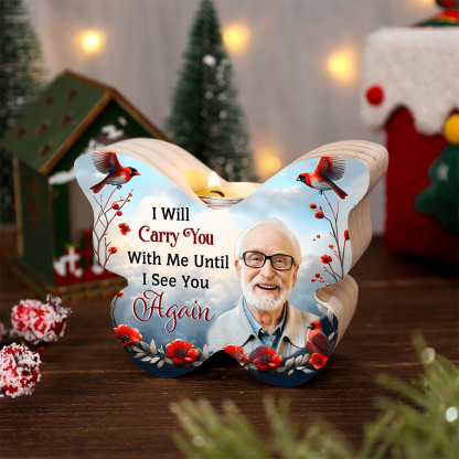 Personalized Wooden Memorial Butterfly-shaped Candle Holder - Custom 1