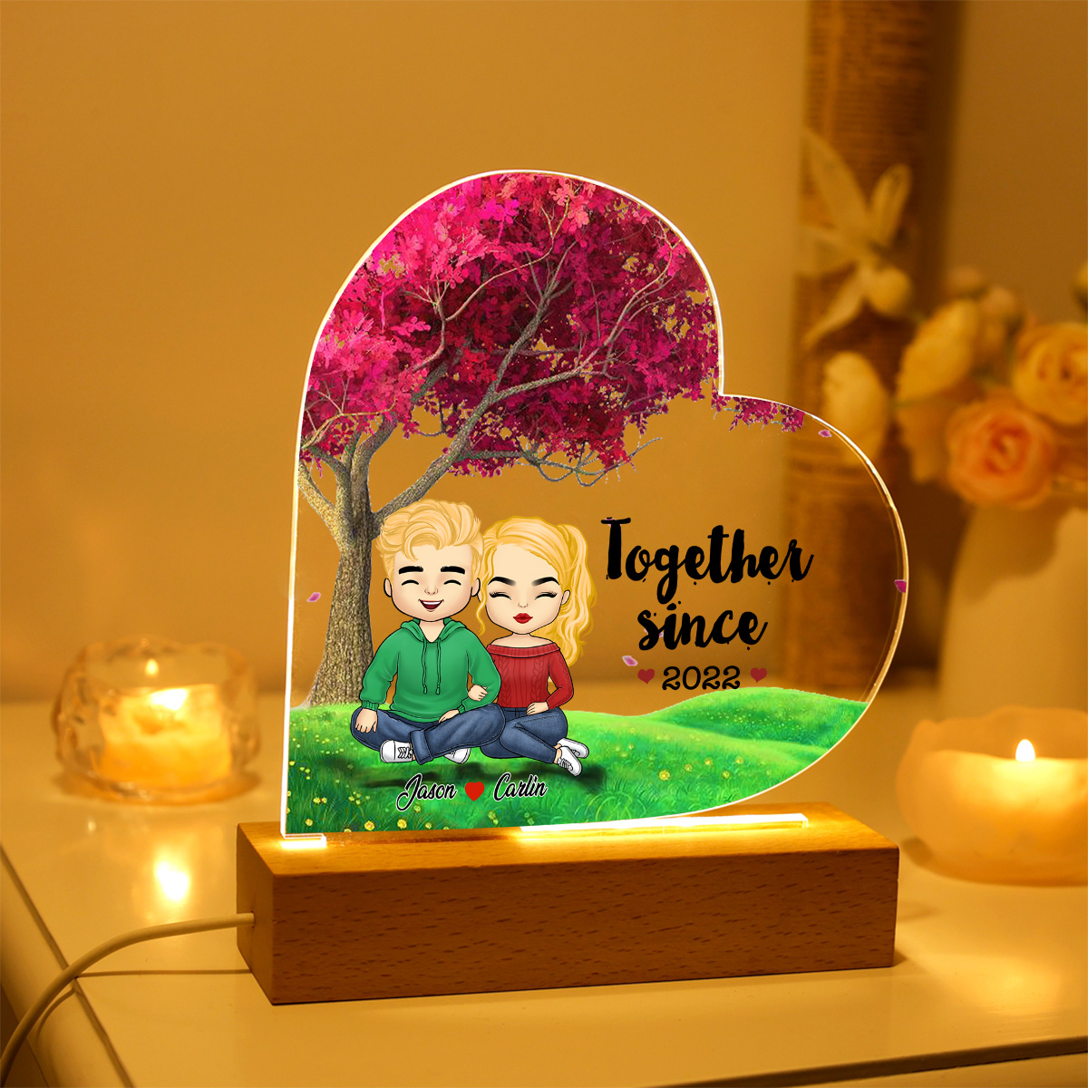 "Together Since" Personalised Couple Acrylic Lamp - Custom 2 Names & 1 Year Night Light for Couple | Jessemade