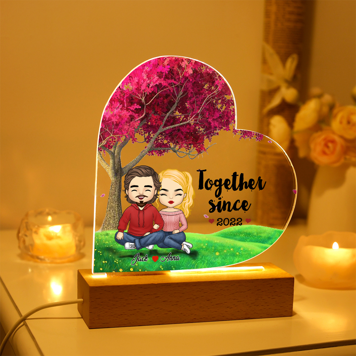 "Together Since" Personalised Couple Acrylic Lamp - Custom 2 Names & 1 Year Night Light for Couple | Jessemade