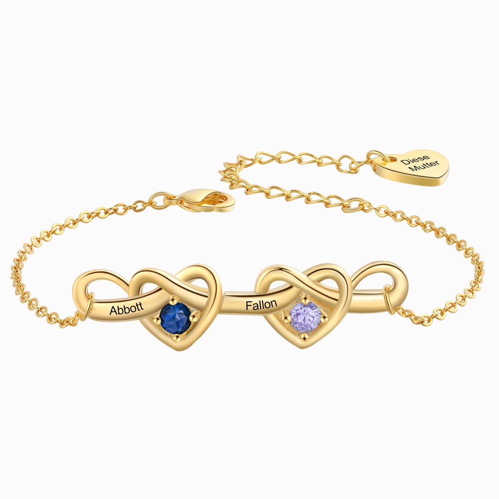 Personalised Gold Heart Birthstone Bracelet with 2-6 Names