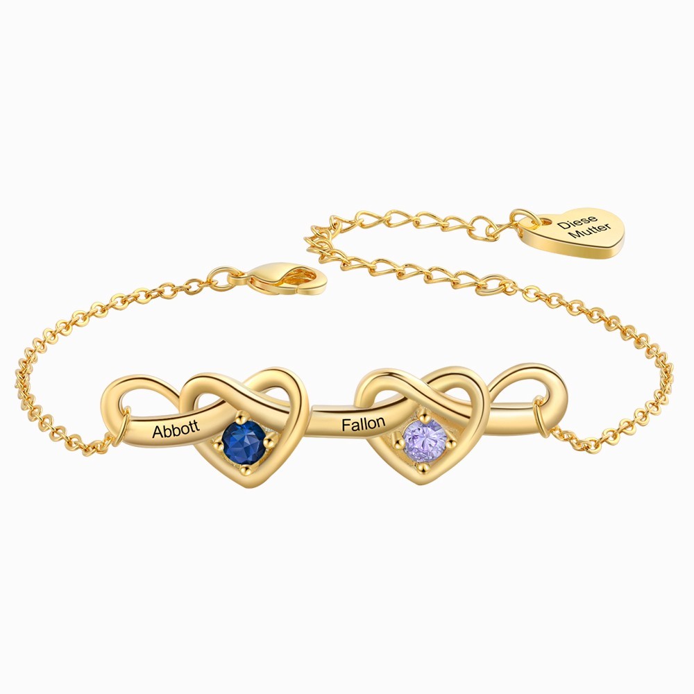 Personalised Gold Heart Birthstone Bracelet with 2-6 Names