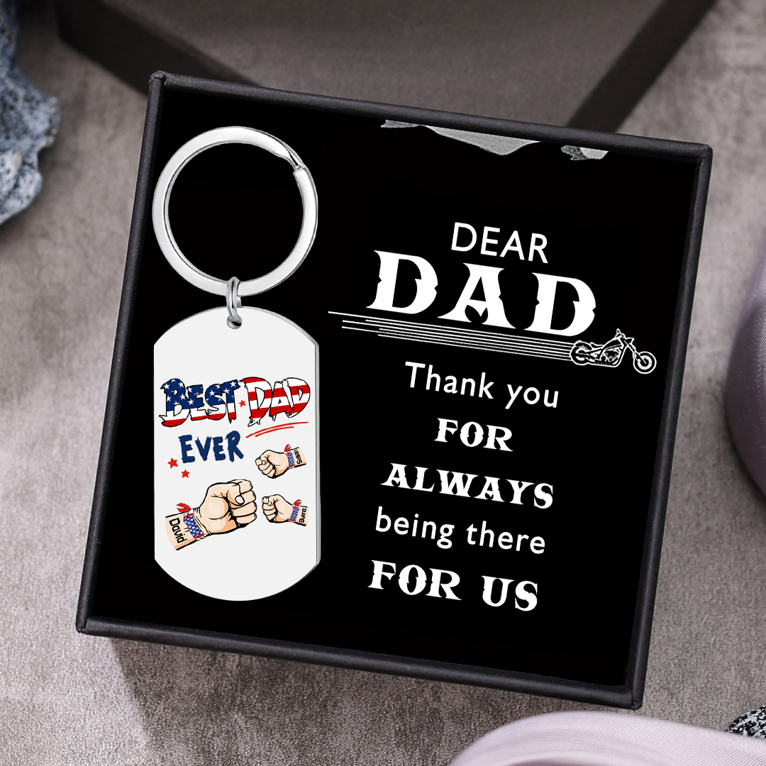 3 Names - Personalized Custom Fist Bump Keychain Gift "Best Dad Ever" Special Keychain Gift for Dad