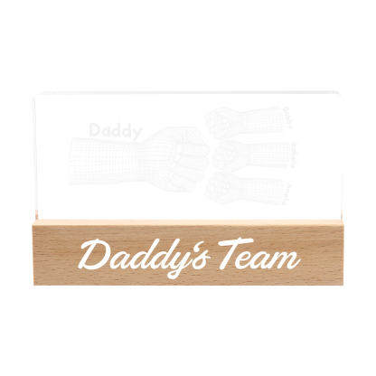 4 Names Personalised Fist Bump Pattern Night Light Custom Text LED Light Father's Day Gift for Dad