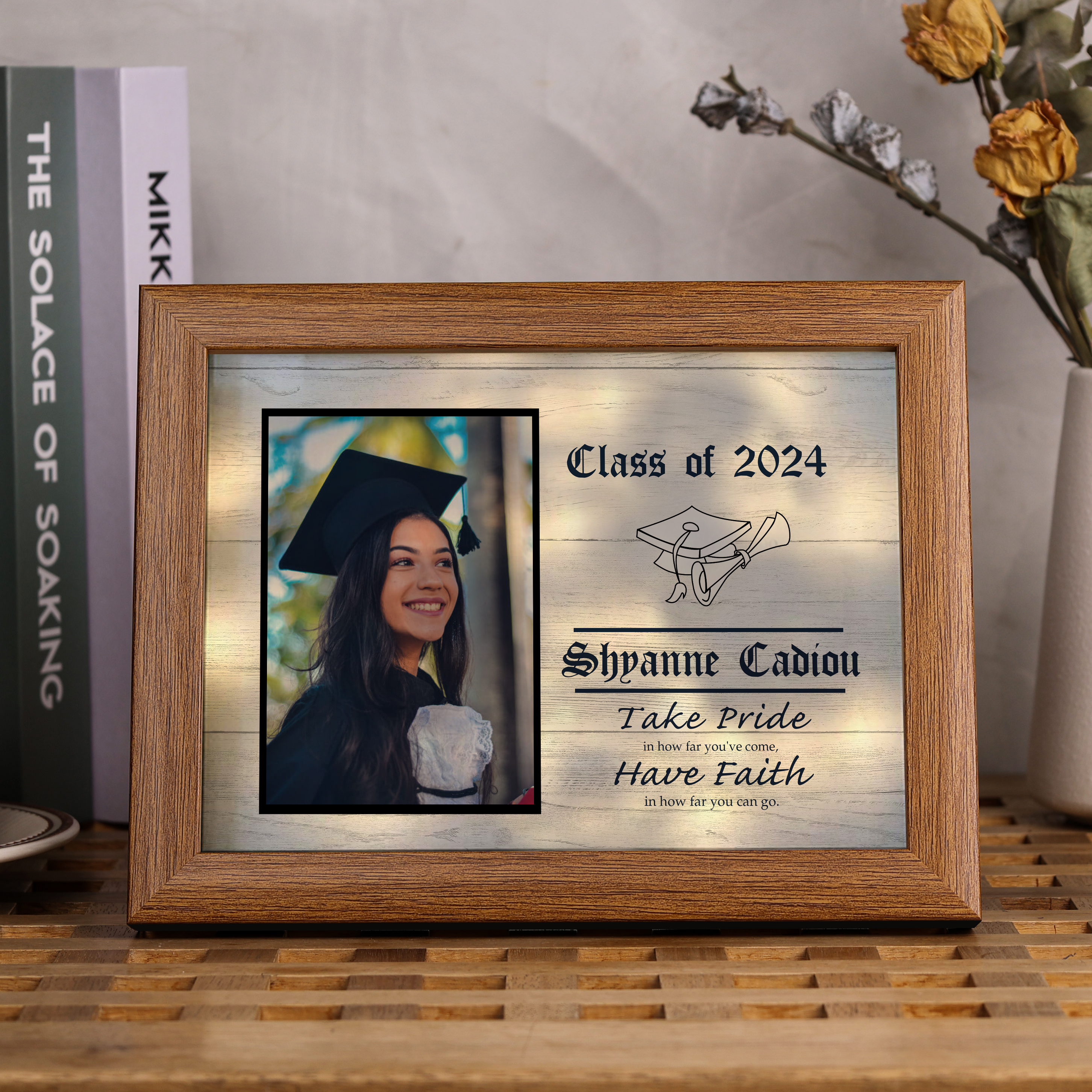 2024 Graduation Gift - Personalised Year & Photo & Name Wood Frame Night Light LED Night Light Gift for Her/Him