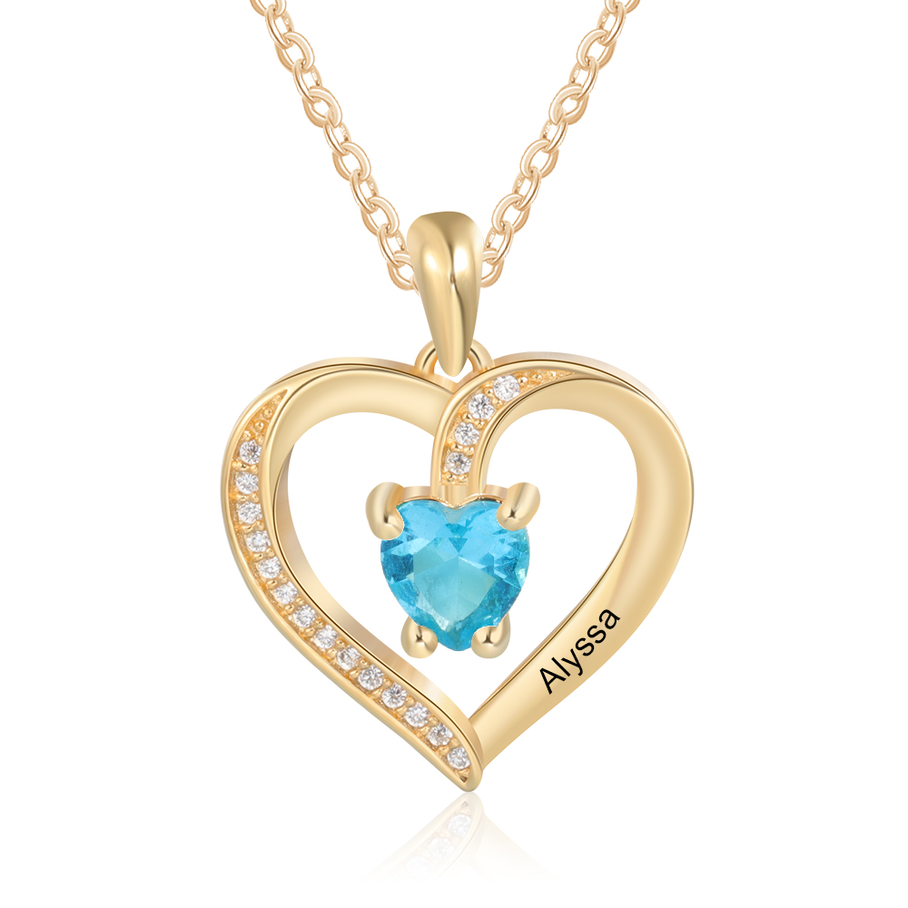 Personalised Name Heart Necklace with Birthstone Gift for Her
