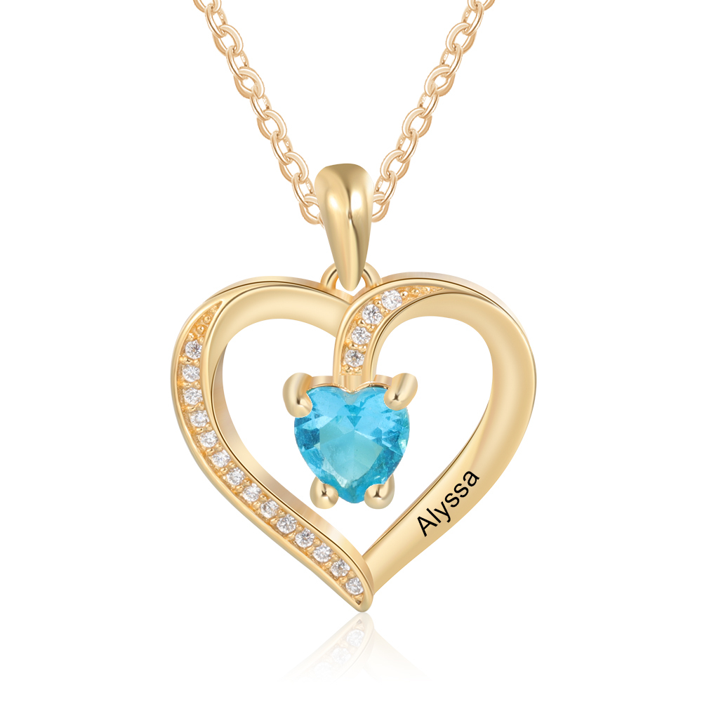 Personalised Name Heart Necklace with Birthstone Gift for Her
