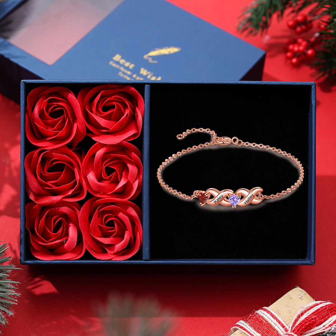 Personalised 2-7 Names Birthstones Bracelet Gift For Women | Jessemade