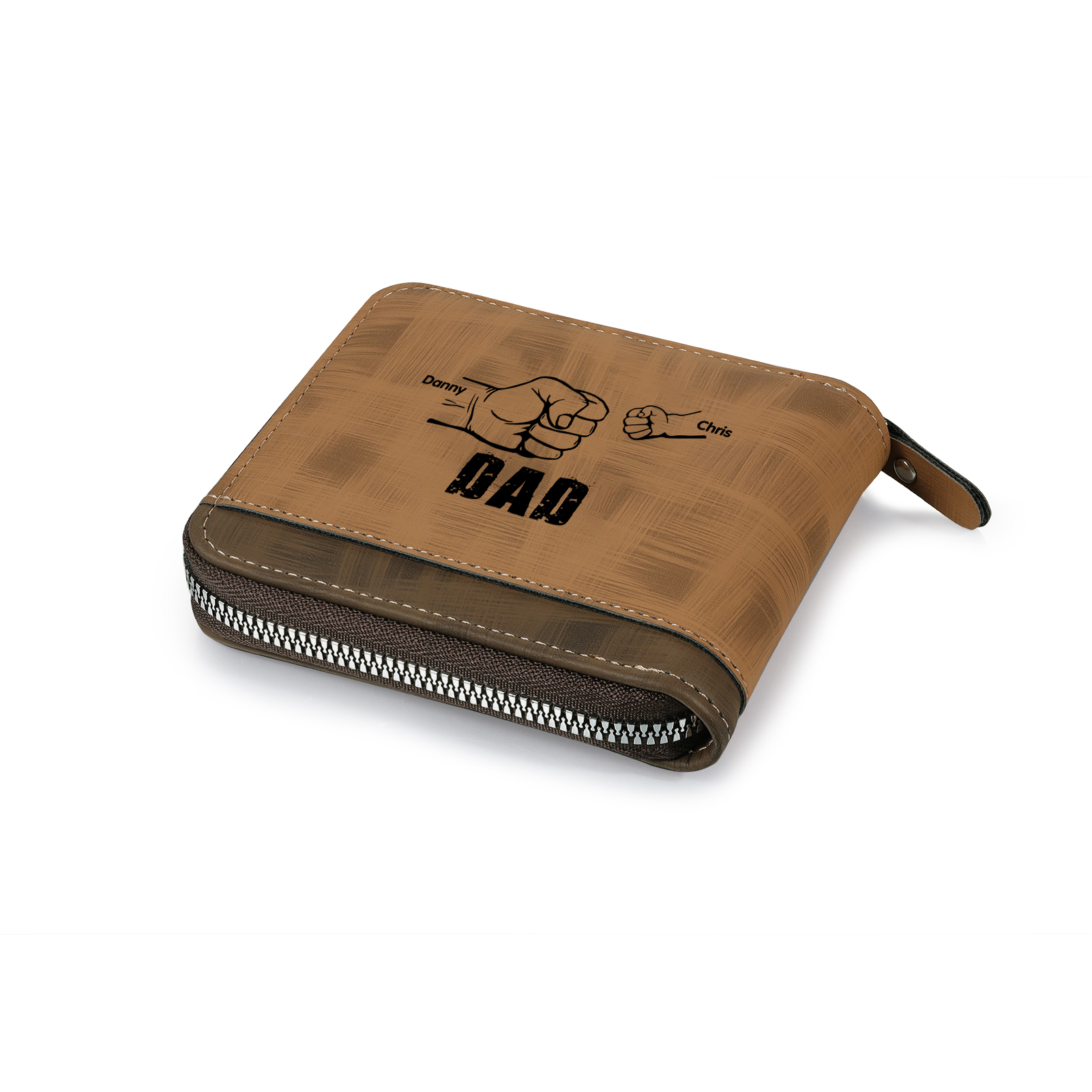 2 Names - Personalised Photo Custom Leather Men's Zipper Wallet as a Father's Day Gift for Dad