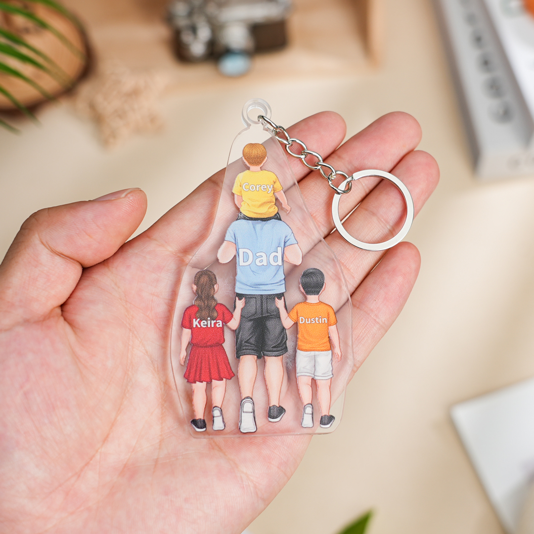 1-4 Names-Personalised Dad Acrylic Keyring Custom Names Gift For Dad/Grandad