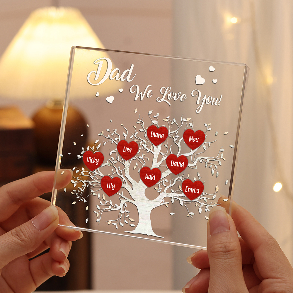 8 Names-Personalised Acrylic Family Tree Keepsake-Custom Text and Names-Acrylic Plaque Home Decoration Gift for Dad/Grandad