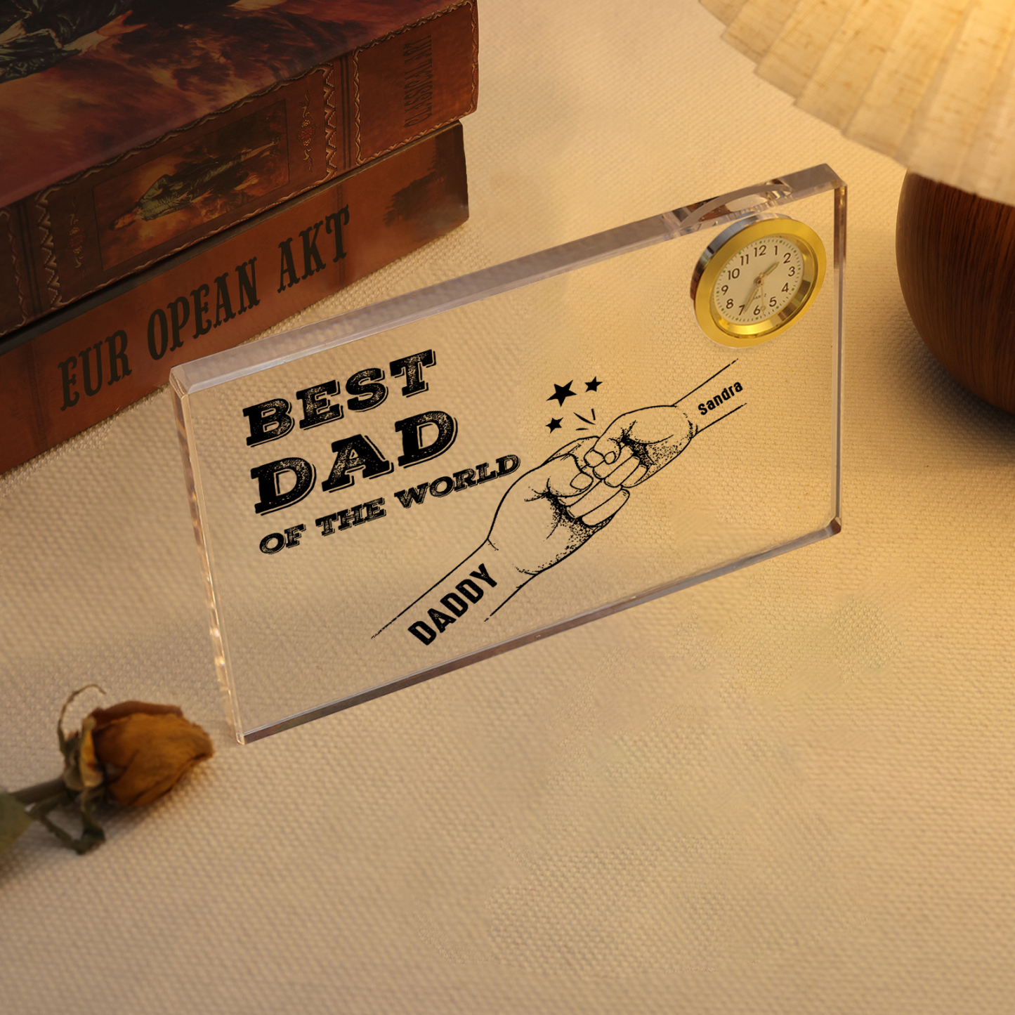 2 Names - Personalised Fist Bump Acrylic Rectangular Clock Ornament Father's Day Gift for Dad