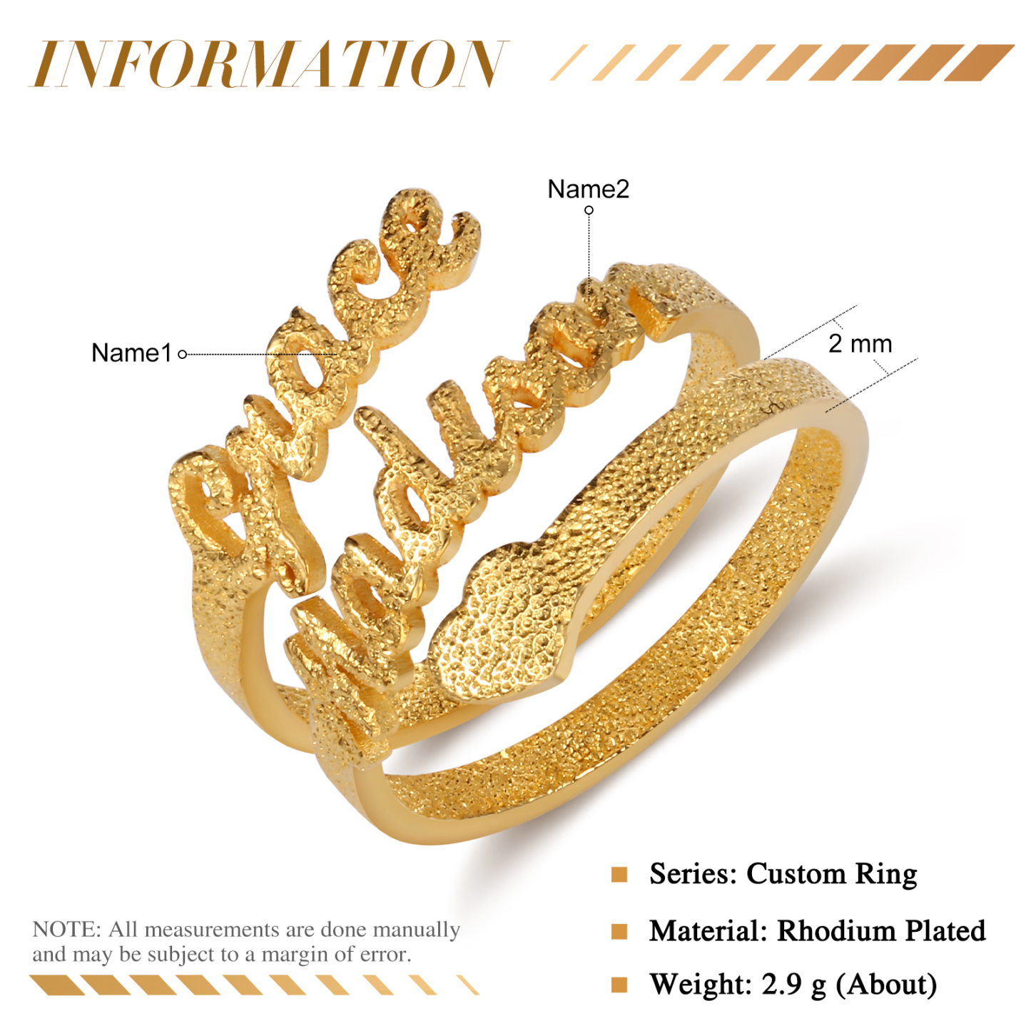 Personalised Family Name Ring Custom 2 Names Gifts For Women | Jessemade