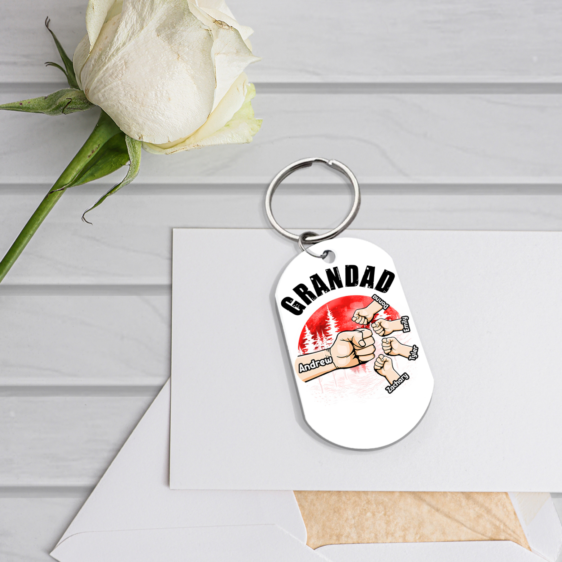 5 Names - Personalised Custom Fist Bump Keyring Mangrove Style Keyring Gift for Dad