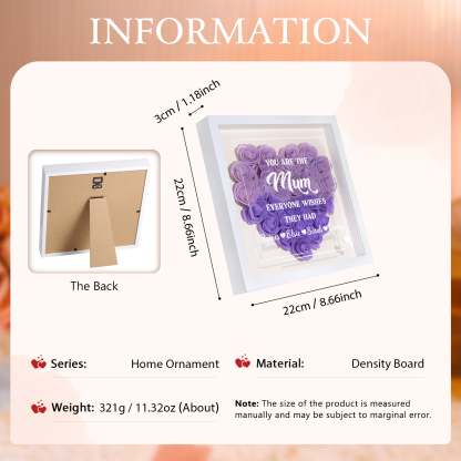 Personalised 1 Nickname & 4 Names Heart-Shaped Rose Shadow Box Frame – Custom Gift for Mum, Nan & Loved Ones| Jessemade