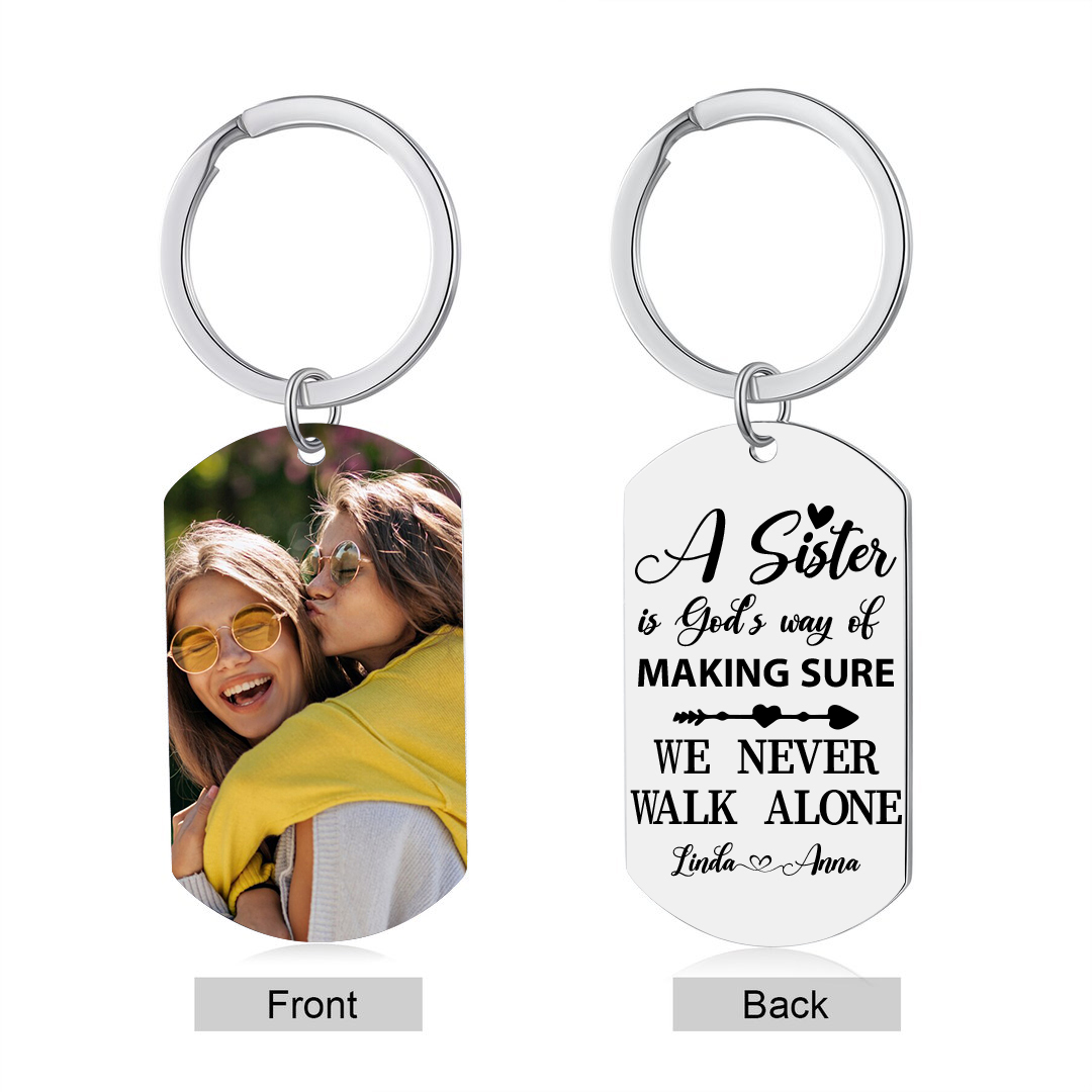 2 Names-Personalised Photo Sister Keyring Gift-Best Ever-Custom Special Keyring Gift For Sister