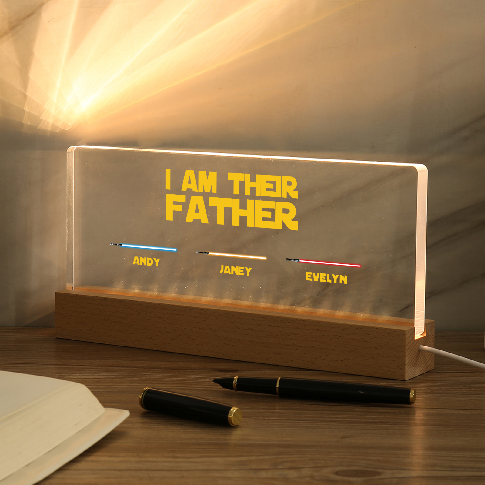 3 Names-Personalised Star Wars Logo Table Lamp-I am their dad-Father's Day Gift For Dad