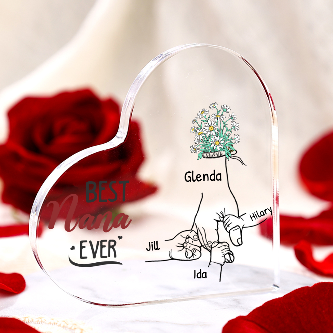 Personalised Acrylic Heart Keepsake Custom 2–7 Names Ornaments Flower Gifts for Grandma - Best Nana Ever