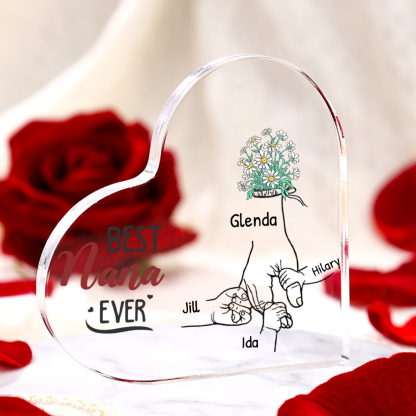 Personalised Acrylic Heart Keepsake Custom 2–7 Names Ornaments Flower Gifts for Grandma - Best Nana Ever