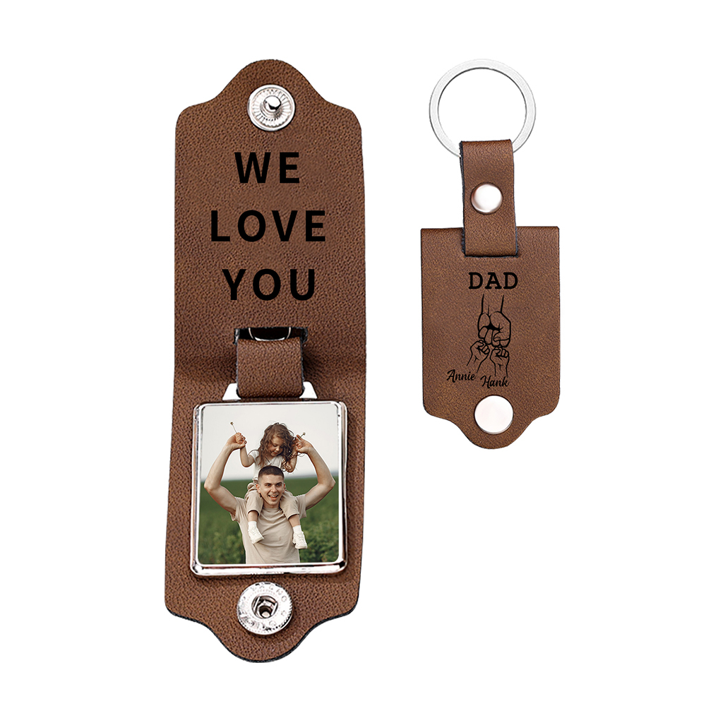 2 Names - Personalised Custom Photo Text Keyring Gift Custom Name for Dad