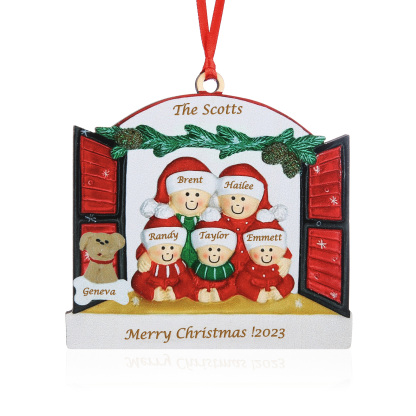 6 Names-Personalised Family Wooden Christmas Xmas Tree Decoration Ornament-Custom 6 Names Hanging Ornament  with Dog Gifts For Family
