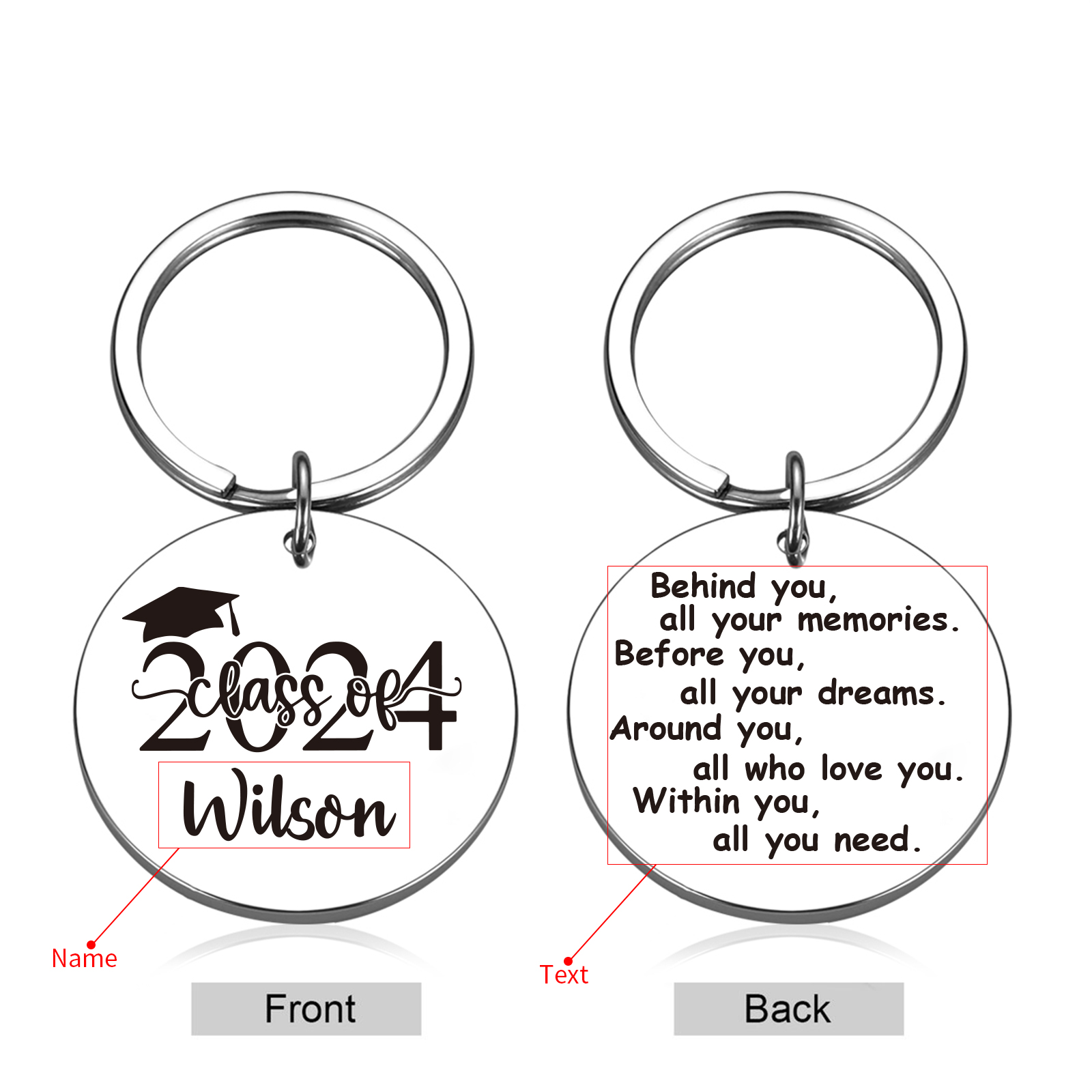 Personalised Name & Text Exquisite Round Graduation Keyring Gift For Her/Him