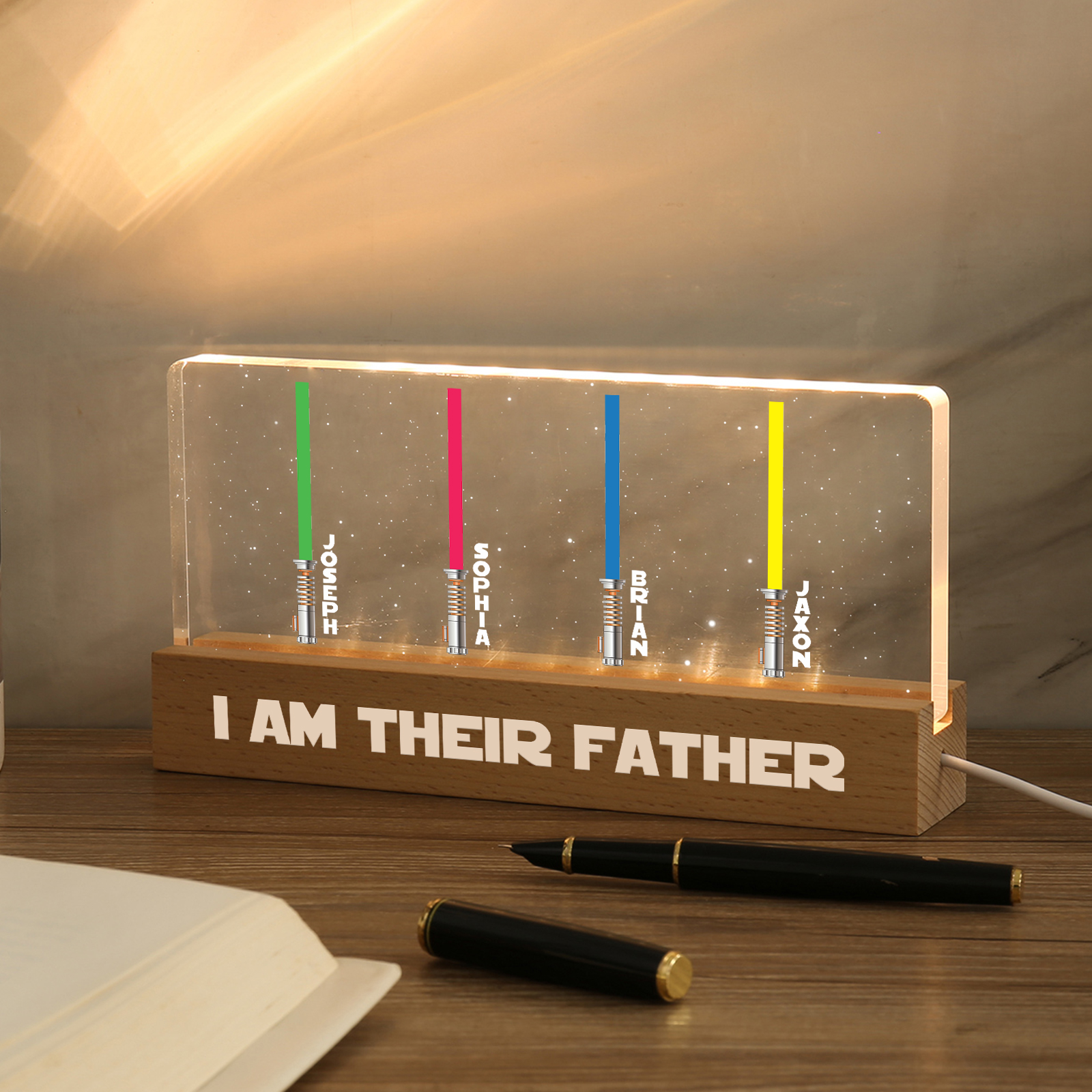 Personalised Star Wars Logo Father's Day Gift - I'm Their Dad - Table Lamp with 4 Names