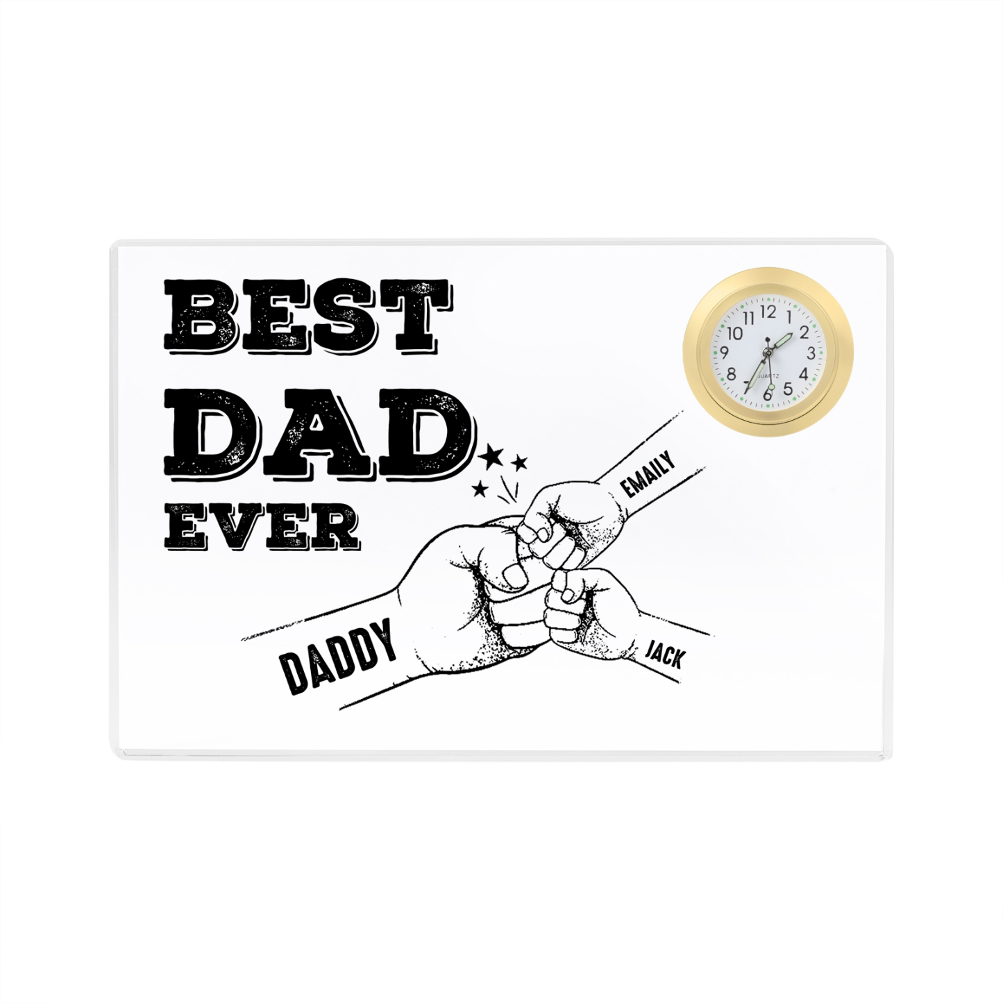 3 Names - Personalised Fist Bump Pattern Custom Name Acrylic Rectangular Clock Ornament Father's Day Gift