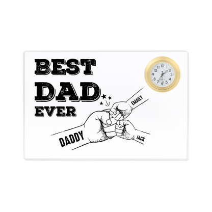 3 Names - Personalised Fist Bump Pattern Custom Name Acrylic Rectangular Clock Ornament Father's Day Gift