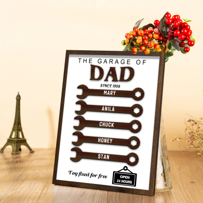 5 Names - Personalised Repair Tool Style Home Photo Frame Wooden Decor Father's Day Gift for Dad