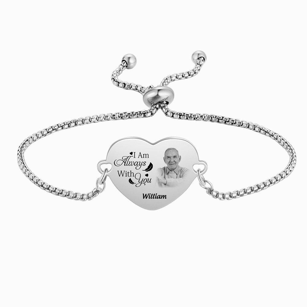Personalised Memorial heart bracelet with photo -I am always with you
