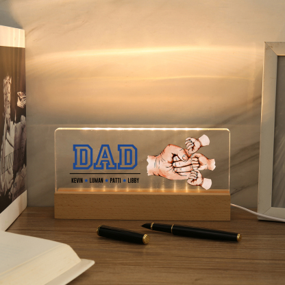 4 Names - Personalised Fist Bump Table Lamp - Dad's Dream Team - Father's Day Gift for Dad