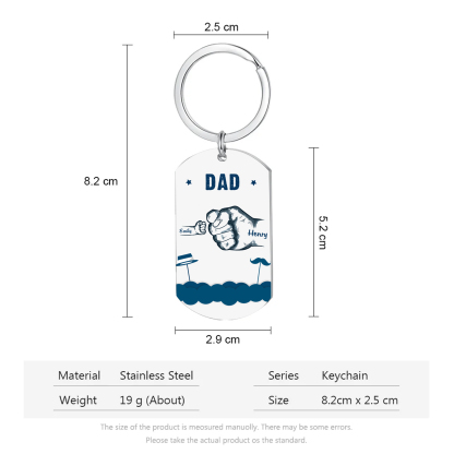 2 Names - Personalised Custom Fist Bump Keyring Hat and Beard Style Keyring Gift for Dad