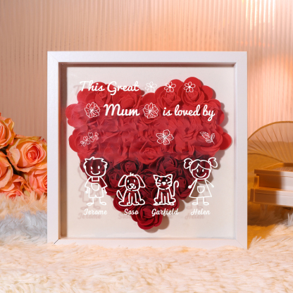Personalised 3D Floral Shadow Box – Custom 4 Kids&Pets Names –This Great Mum Is Loved By- Gift for Mum, Nan & Loved Ones| Jessemade