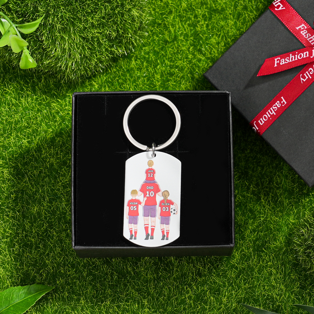 1-3 Names-Personalised Dad's Football Team Fist Keychain Custom Names Gift For Dad/Grandad