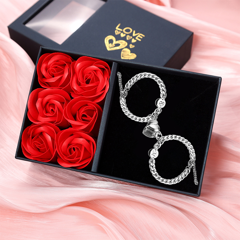 Personalized Two Souls One Heart Bracelet With Gift Box Couple Magnetic Bracelet Set