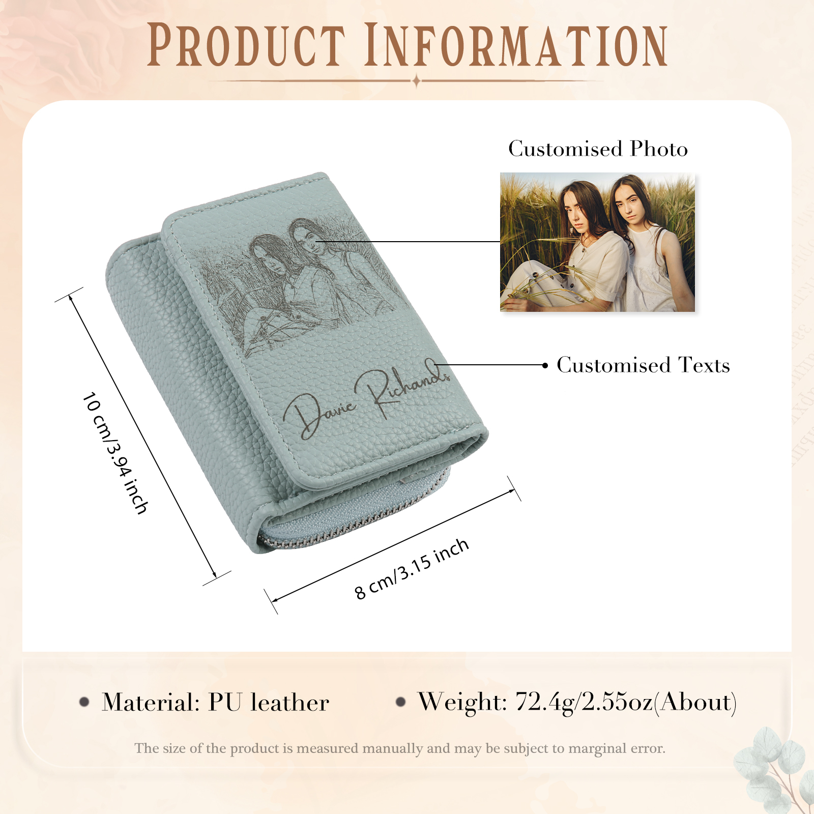 Custom Purse-Personalised Photo Quality Leather Folding Wallet Custom Text Wallet Gift for Her
