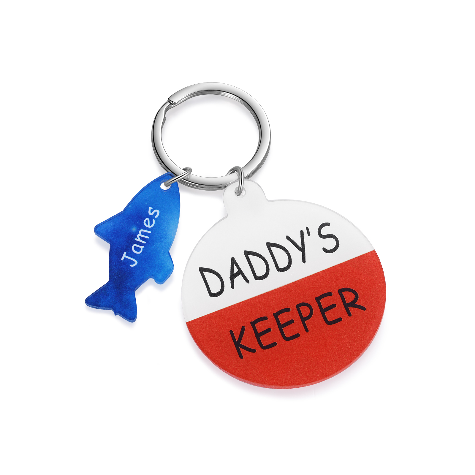 1 Name - Personalised Fish Keyring with Custom Text and Name Father's Day Gift for Dad