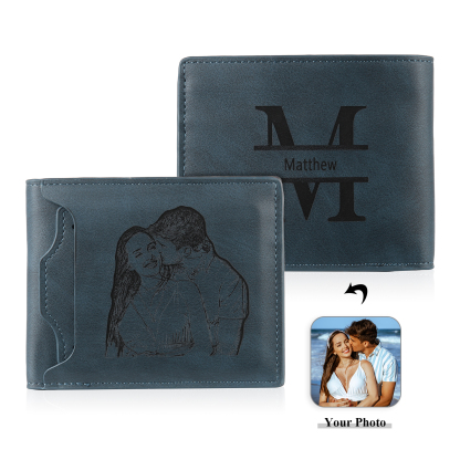 Personalised Name Leather Men's Wallet With Card Slot Engraved Letter And Photo Gift For Father's Day